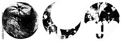 Grunge Textured Circular,, and Umbrella Silhouettes in Halftone Style