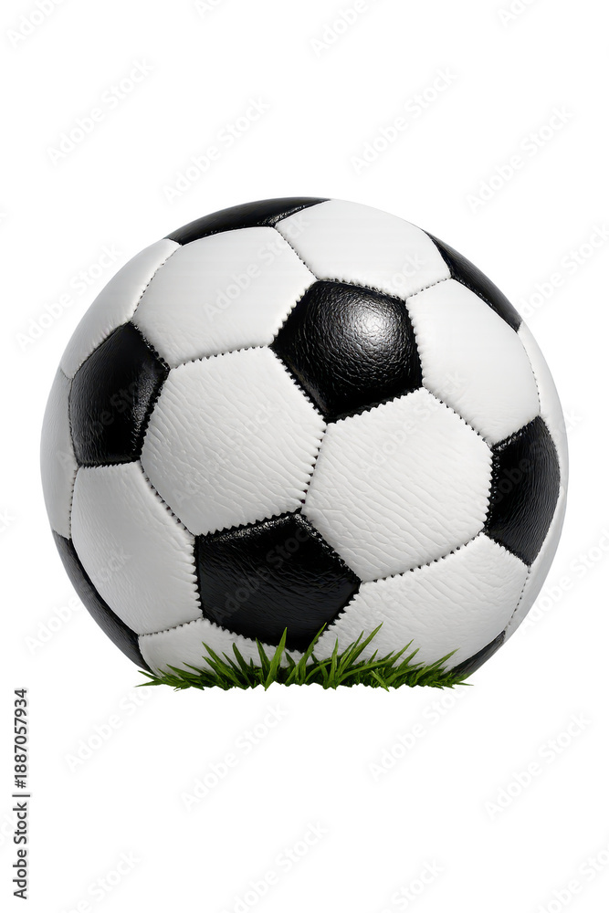 Obraz premium Football or soccer ball with grass on transparent background