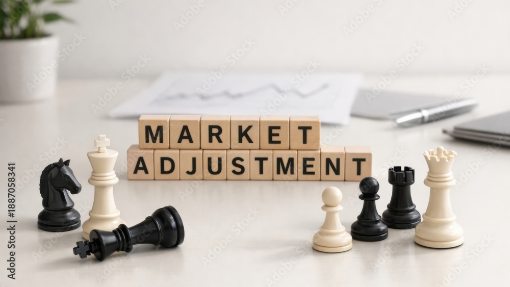 custom made wallpaper toronto digitalChess pieces with blocks spelling "Market Adjustment" on a table.