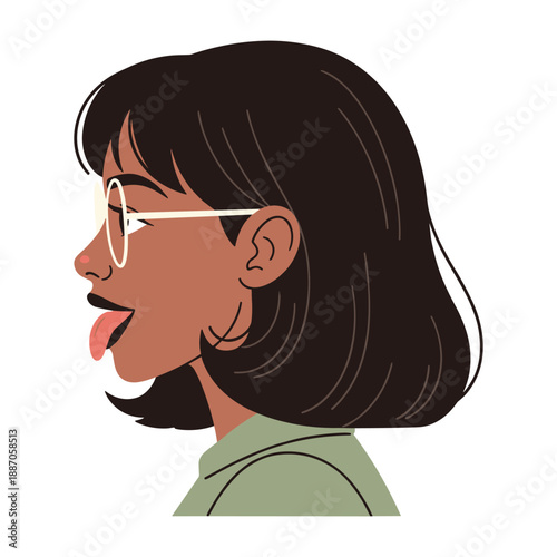 Woman with glasses sticking out her tongue