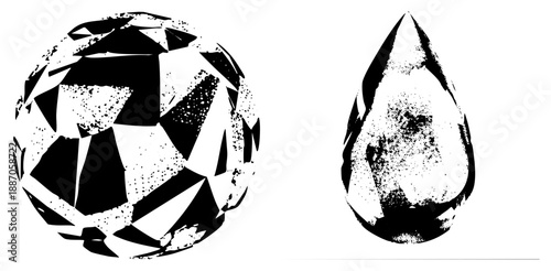 Geometric Black and White Diamond Cutouts with Halftone Texture