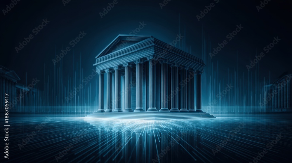 Fototapeta premium Futuristic Architectural Structure in Blue Digital Landscape