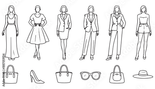 Trendy style and accessories minimal icon set