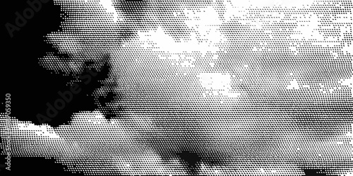 Abstract monochrome portrait with distorted pixelated effect and blurred facial features