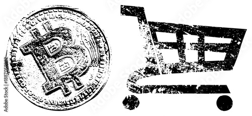 Bitcoin Cryptocurrency Coin and Shopping Cart Symbols