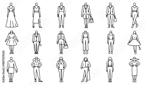 Boutique shopping apparel vector outline pack