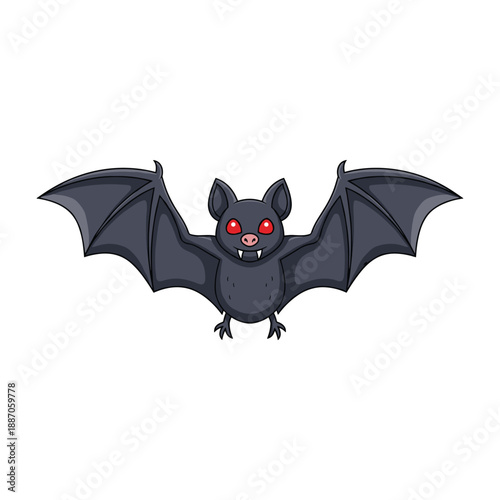 Cartoon vampire bat flying in the air with red eyes