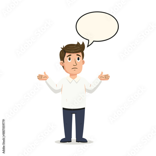 Man with confused expression and empty speech bubble