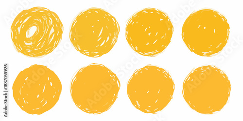 A collection of roughly drawn textured yellow circles arranged in two rows