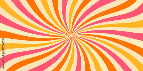 A vibrant swirling burst of orange pink and cream colors in a retro style