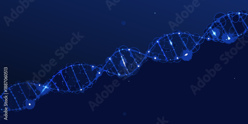Abstract blue dna double helix illustration on a dark background