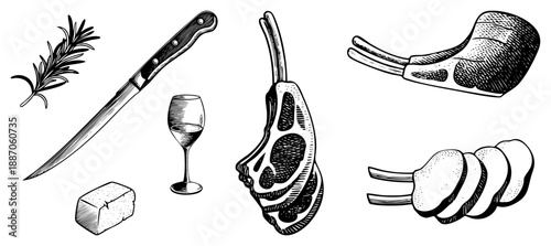 Gourmet Kitchen Tools and Ingredients in Classic Art