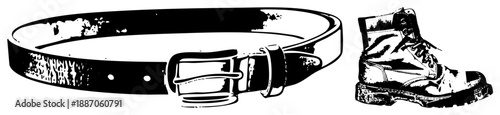 Vintage Leather Belt with Buckle and Sturdy Work Boot Vector Illustration