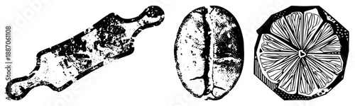 Vintage Rolling Pin, Coffee Bean, and Citrus Slice Vector