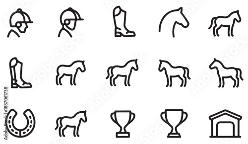 Riding sport stable symbols in minimal line style