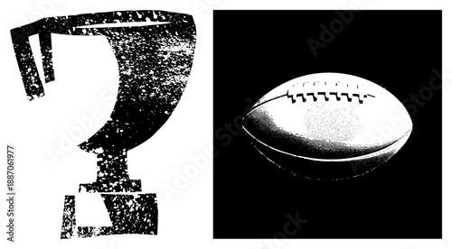Trophy and Football Set in Halftone Vector Style