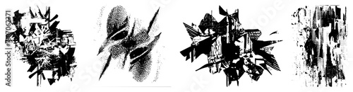 Abstract Black and White Halftone Fragmented Forms