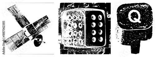 Vintage Set with Retro Button Panel and Grainy Texture