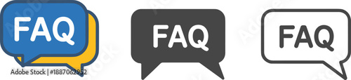 FAQ speech bubble icon collection, frequently asked questions symbols in flat, filled and outline styles, modern customer support UI vector set
