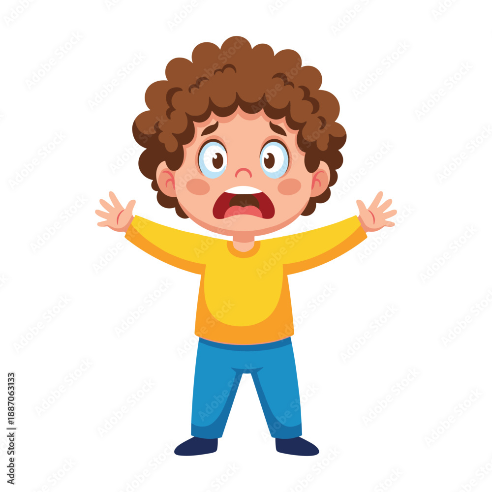 Obraz premium Angry young boy with curly hair and yellow shirt