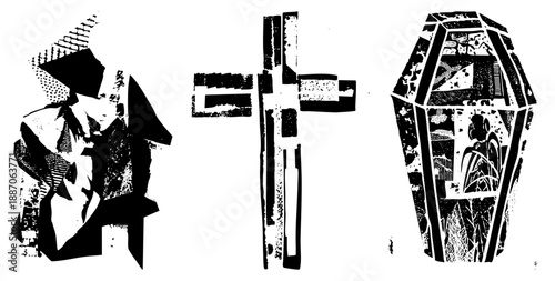 Abstract Black and White Religious Symbols in Graphic Style