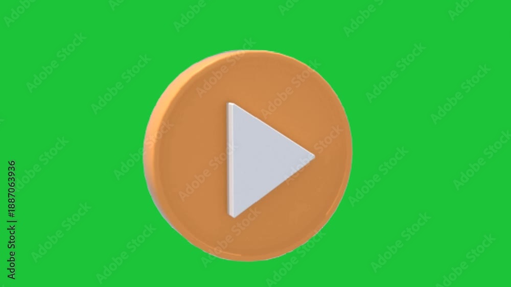 3D play button animation on green screen background, media control icon ...