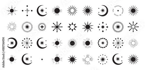 Celestial sun moon stars vector icon set for mystical astrology and cosmic themed designs