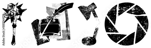 Vintage Inkwell and Quill Pen with Halftone Texture Design