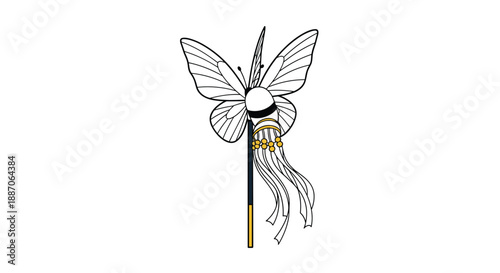 Elegant butterfly hair ornament known as a kanzashi features delicate wings and hanging ribbons for traditional Japanese hairstyles.