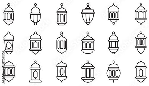 Minimal Ramadan fanou lantern icons for greeting cards