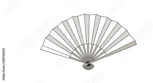 Elegant folding fan or sensu is opened wide to show its white and grey striped pattern used for cooling or traditional dance.