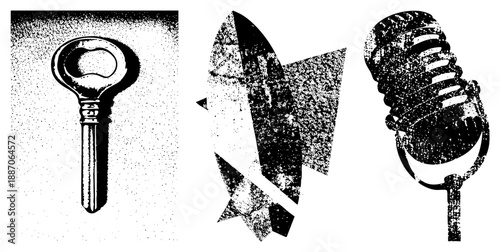 Vintage Bottle Opener, Abstract Geometric Shapes, Retro Microphone Vector Set