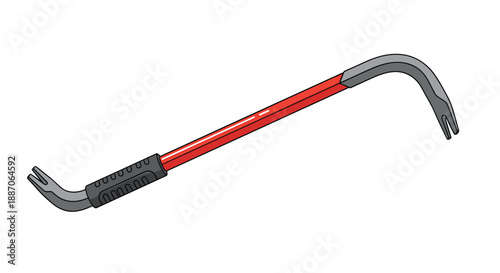 Heavy duty metal crowbar featuring a bright red shaft and a textured black grip handle isolated against a plain white background.