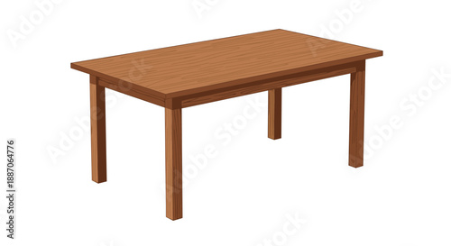 Sturdy rectangular wooden dining table featuring a natural grain finish and four solid legs isolated on a white background.