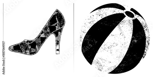 High Heeled Shoe with Geometric and Beach Ball with Halftone Texture