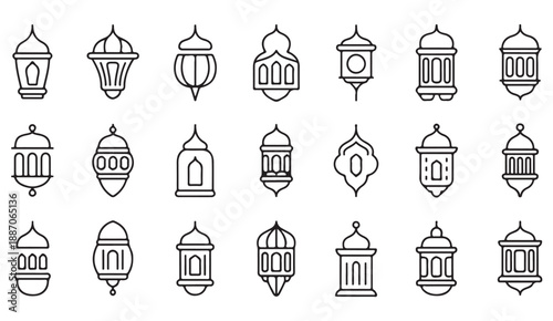 Eid Mubarak decoration lantern vector icon pack