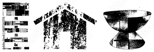 Abstract Halftone House and Bowl with Geometric