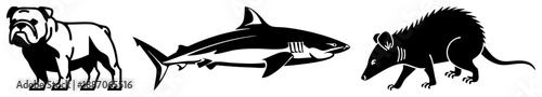 Three Animal Silhouettes Bulldog, Shark, and Opossum in Bold Black