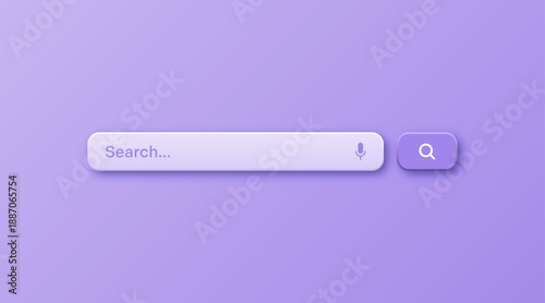 Colorful 3d search bar template. Internet browser engine with search box, address bar and text field. UI design, website interface element with web icons and push button. Vector illustration