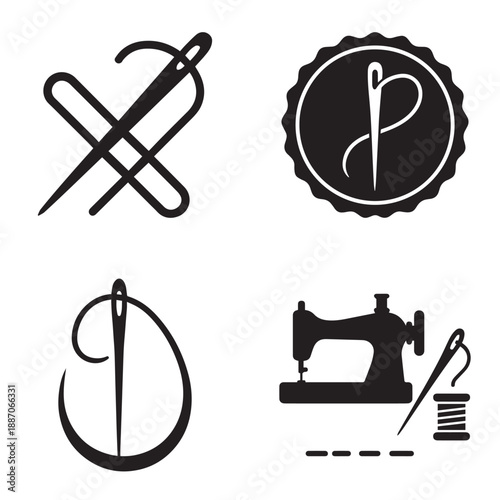 Creative collection of sewing and needlecraft icons for design projects