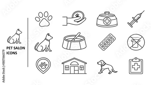 set of vector icons for pets care