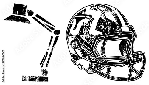 Football Helmet and Referee Whistle with Distressed Art