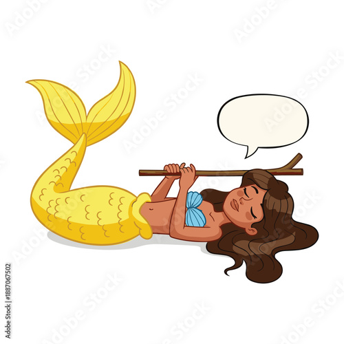 Mermaid sleeping on branch with speech bubble