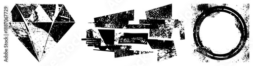 Abstract Geometric Shapes with Grunge Texture in Black and White