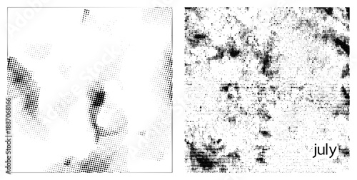 Abstract Halftone with "July" Text in Dot Matrix Style