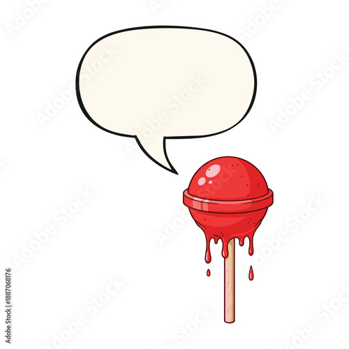 Red lollipop with speech bubble on white background