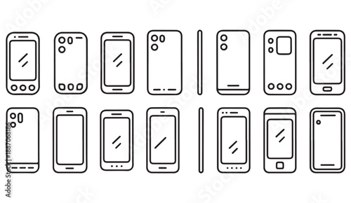 Different mobile phone models vector outline set