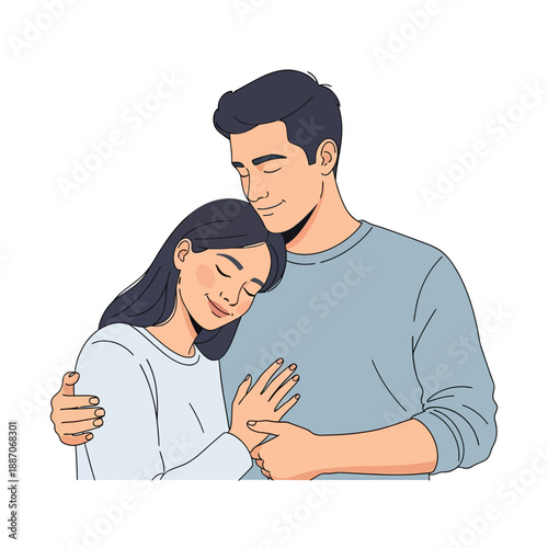 Romantic couple sitting together peacefully, emotional bonding flat vector illustration on white background