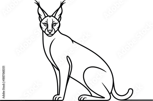 Black and white line of a cat sitting on a surface 1