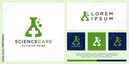 Science care logo design with cross health.